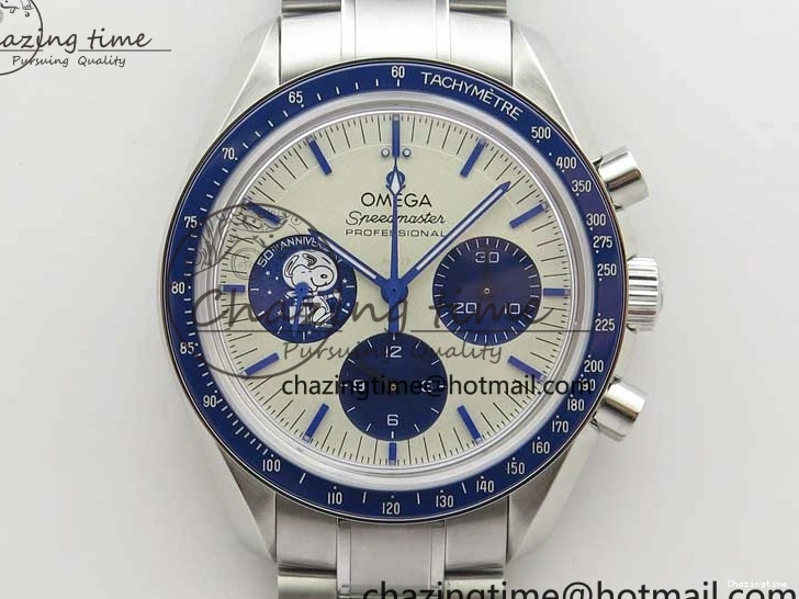0211 Speedmaster SS Snoopy Apollo OMF Best Edition White Dial on SS Bracelet Venus EasyCare 7877